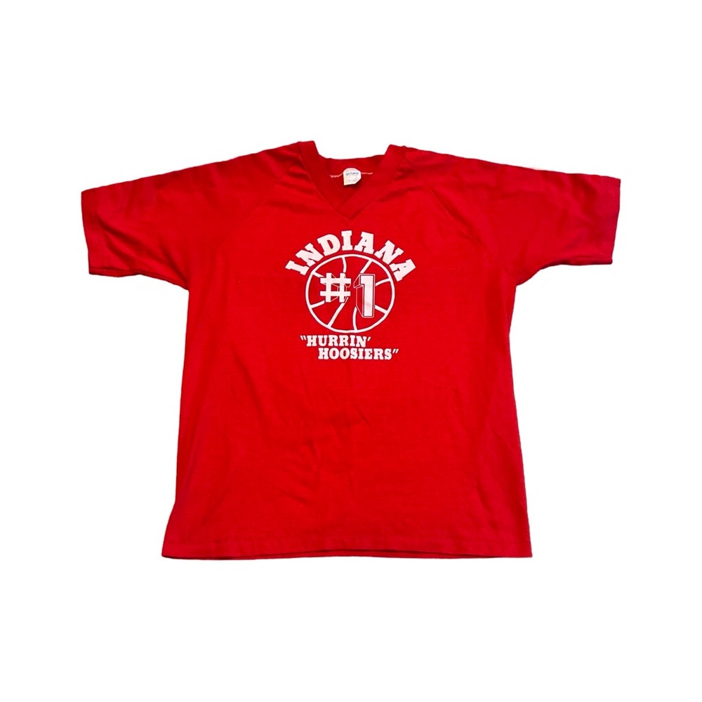 Vintage 1980s Indiana Hurrin’ Hoosiers #1 Vneck Red Tee Size Large